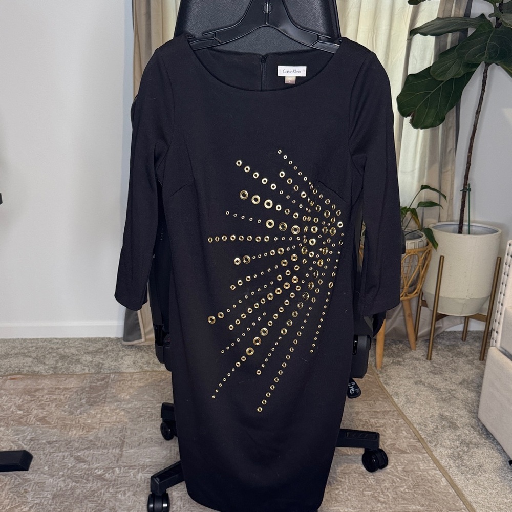 Calvin Klein Black Dress with Gold Detailing